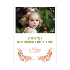 Floral Frame Holiday Photo Card - Pink Collection