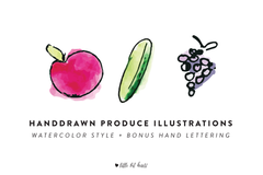 watercolor style handdrawn produce illustrations